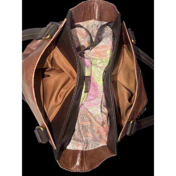 The Sak Kendra Work Tote Brown Teak Multi Leather Bag Pockets Boho Hobo Carryall - Picture 8 of 10